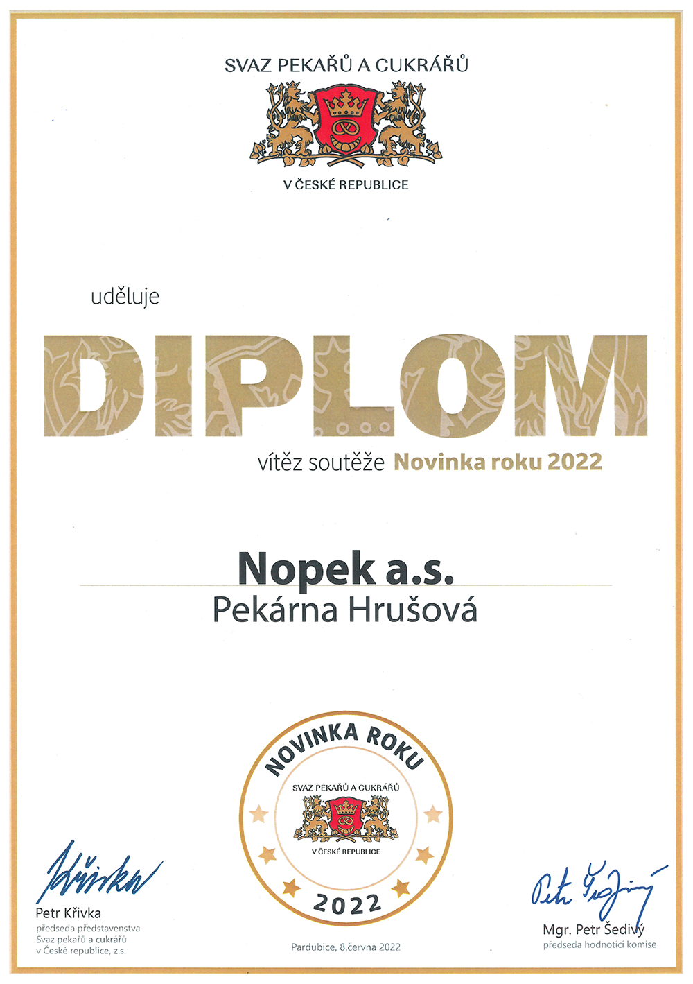 Diplom – Chléb roku 2022 (Novinka roku)