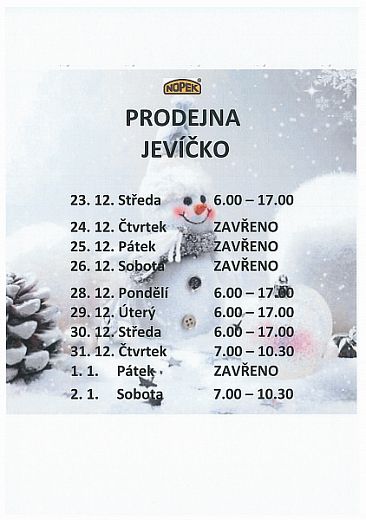 Vánoční otevírací doba prodejen Nopek