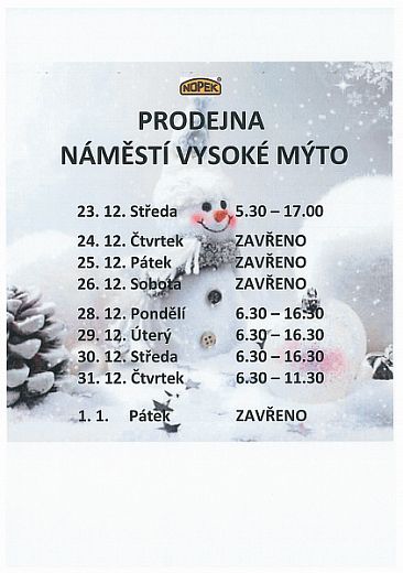 Vánoční otevírací doba prodejen Nopek